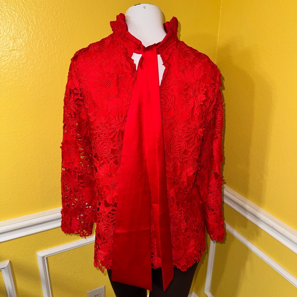 Tuckernuck Red Floral Lace Blouse - Picture 6 of 14